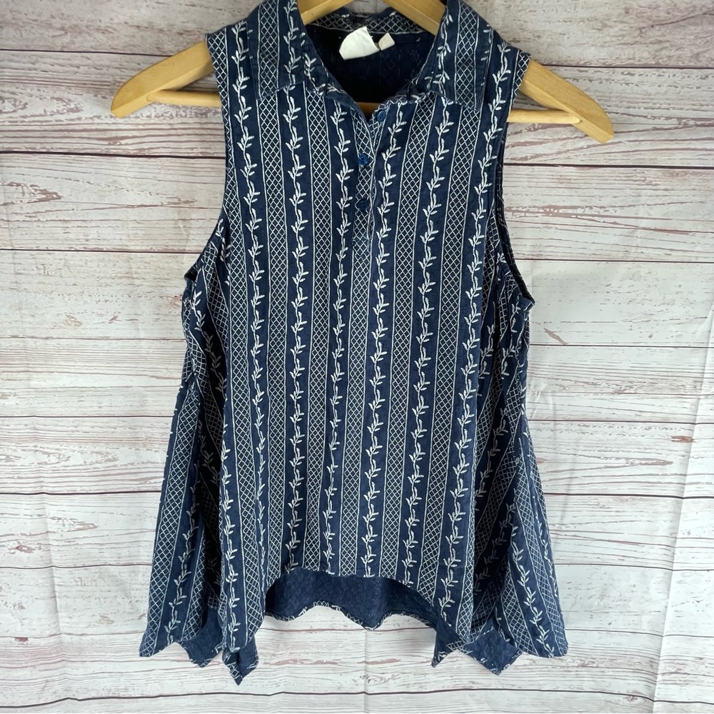 White Crow Women's Size Small Navy Blue Tank Top Blouse Boho Cotton